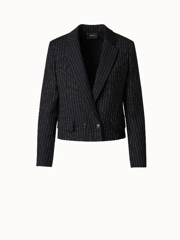 Women's long - length wool blend jackets for a warm and stylish winter lookCropped Boxy Jacket with Pinstripes Women's long - length wool blend jackets for a warm and stylish winter lookCropped Boxy Jacket with Pinstripes