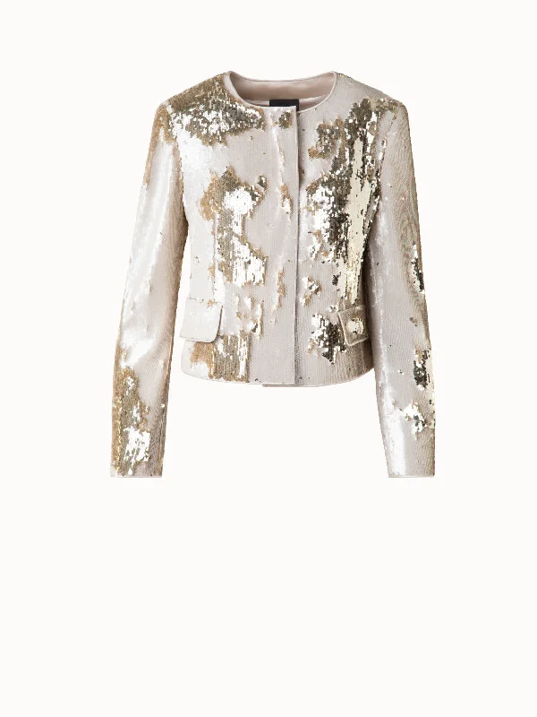 Women's moto jackets with a lace - up front for a unique and stylish touchCropped Jacket with Dual Sequins Women's moto jackets with a lace - up front for a unique and stylish touchCropped Jacket with Dual Sequins