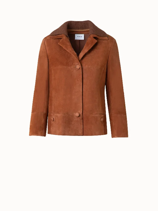 Women's military - style jackets with epaulets for a tough and fashionable appearanceCropped Leather Jacket with Knit Collar