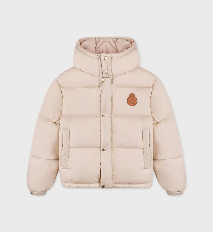 Hooded women's puffer coats in neon colors for high - visibility sportsCrown Puffer Jacket - Cream Hooded women's puffer coats in neon colors for high - visibility sportsCrown Puffer Jacket - Cream