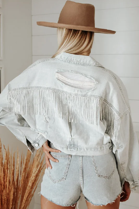 Women's faux fur - trimmed denim jackets for a trendy and cozy styleDiamond Dixie Rhinestone Fringe Jacket Women's faux fur - trimmed denim jackets for a trendy and cozy styleDiamond Dixie Rhinestone Fringe Jacket