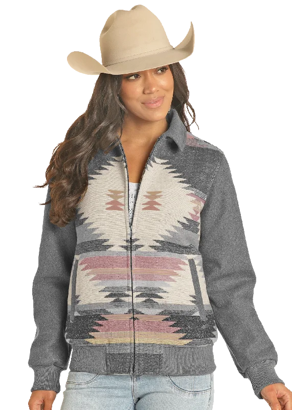 Embroidered women's cotton coats in a bohemian pattern for a unique designWomen's Powder River Wool Bomber Jacket #DW92C04124 Embroidered women's cotton coats in a bohemian pattern for a unique designWomen's Powder River Wool Bomber Jacket #DW92C04124