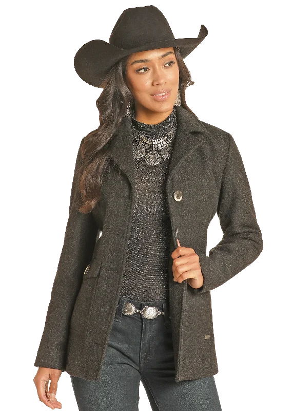 Mid - length women's down coats in a slim fit for a modern and sleek appearanceWomen's Powder River Wool Coat #DW92C04129 Mid - length women's down coats in a slim fit for a modern and sleek appearanceWomen's Powder River Wool Coat #DW92C04129