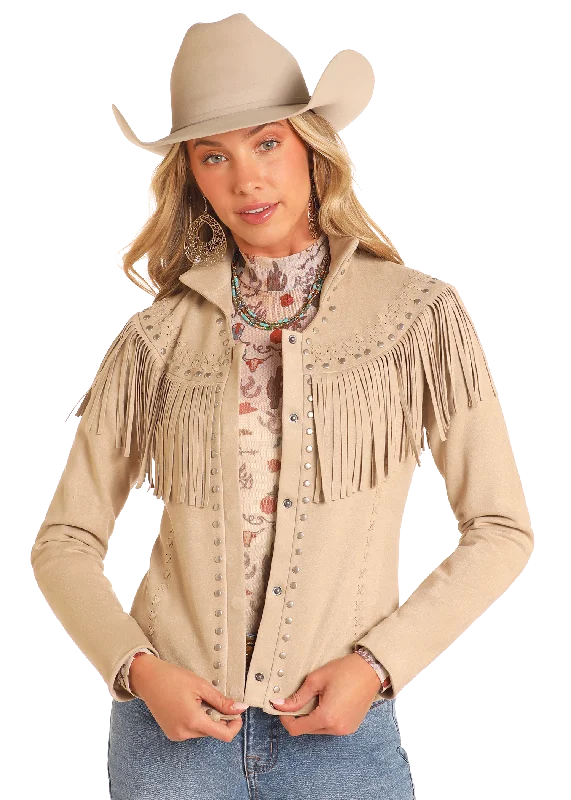 Women's knee - length wool blend coats with a fur collar for added warmthWomen's Powder River Fringe Jacket #DW93C04156 Women's knee - length wool blend coats with a fur collar for added warmthWomen's Powder River Fringe Jacket #DW93C04156
