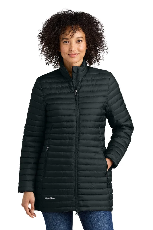 Women's long - length wool blend jackets for a warm and stylish winter lookEddie Bauer Womens Packable Quilted Water Resistant Full Zip Jacket - Black - New