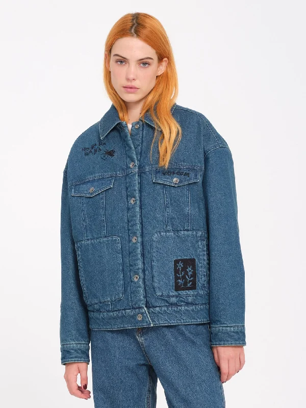 Women's pea coats with brass buttons for a nautical - inspired styleKeutchi Denim Jacket - Vintage Marbled Indigo Women's pea coats with brass buttons for a nautical - inspired styleKeutchi Denim Jacket - Vintage Marbled Indigo