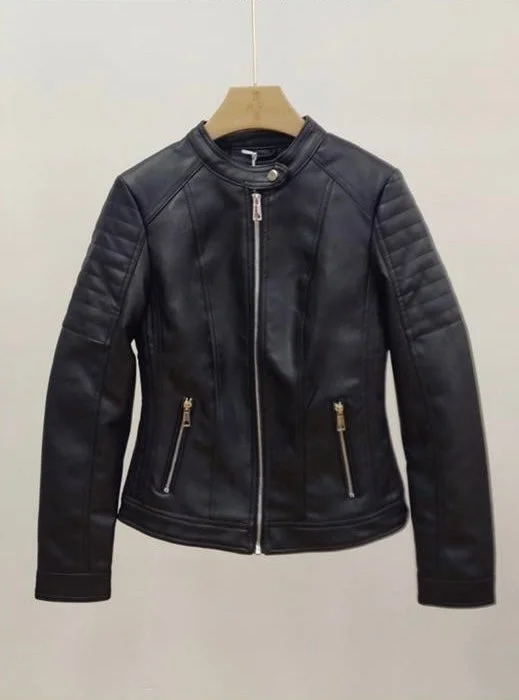 Women's moto jackets with a lace - up front for a unique and stylish touchFaux-Leather Biker Jacket Women's moto jackets with a lace - up front for a unique and stylish touchFaux-Leather Biker Jacket