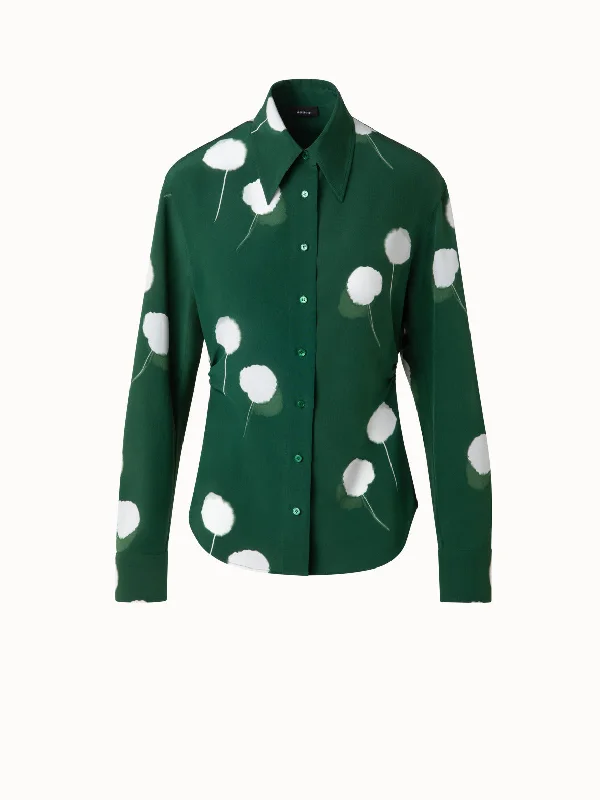 Women's faux fur - trimmed denim jackets for a trendy and cozy styleFitted Silk Blouse with Dandelion Print Women's faux fur - trimmed denim jackets for a trendy and cozy styleFitted Silk Blouse with Dandelion Print