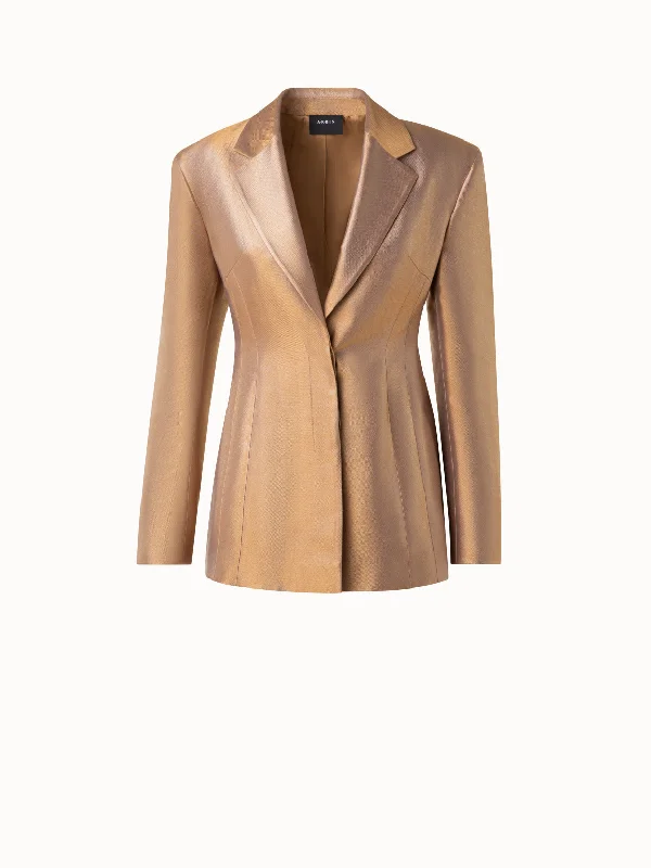 Women's bomber jackets with a holographic finish for a futuristic and eye - catching lookFitted Single Breasted Jacket in Golden Lurex Women's bomber jackets with a holographic finish for a futuristic and eye - catching lookFitted Single Breasted Jacket in Golden Lurex