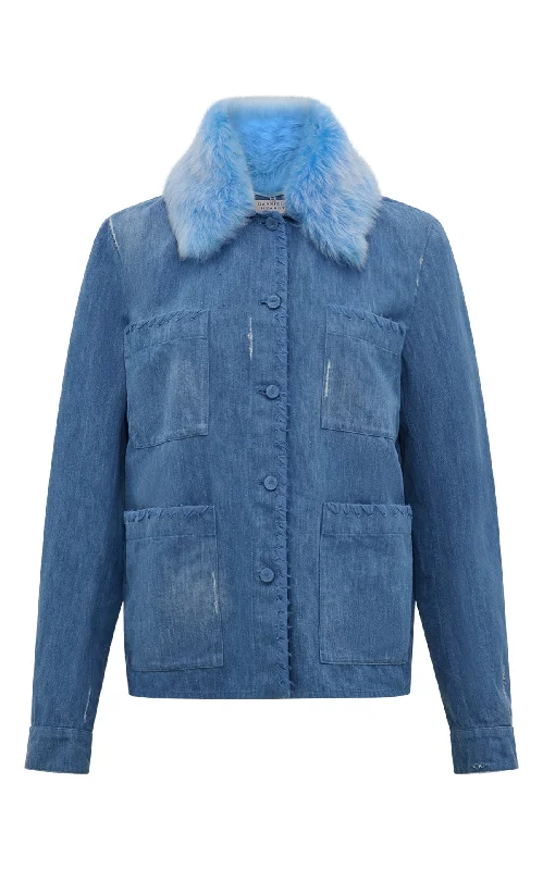 Belted women's cashmere coats in soft pastels for a luxurious feelFosse Chore Jacket in Light Blue Recycled Cotton Linen Belted women's cashmere coats in soft pastels for a luxurious feelFosse Chore Jacket in Light Blue Recycled Cotton Linen