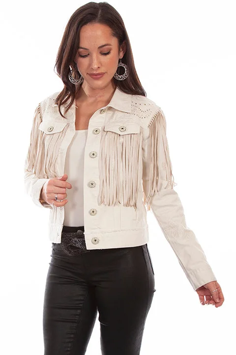 Quilted down women's coats with removable hoods for outdoor activitiesWomen's Scully Fringe Jean Jacket #HC687 Quilted down women's coats with removable hoods for outdoor activitiesWomen's Scully Fringe Jean Jacket #HC687