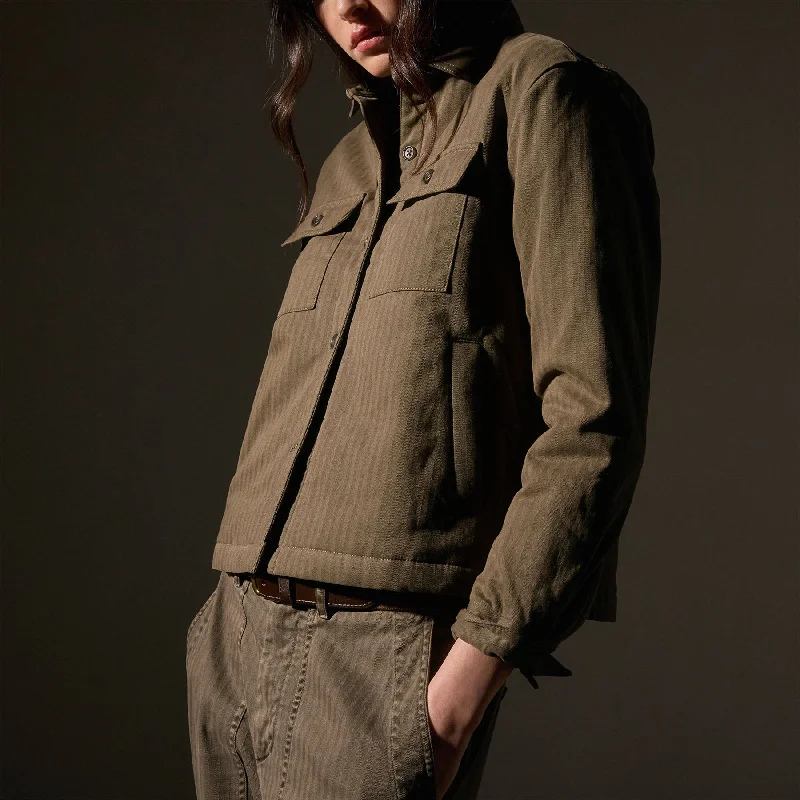Women's long - length wool blend jackets for a warm and stylish winter lookHerringbone Shirt Jacket - Army Green Women's long - length wool blend jackets for a warm and stylish winter lookHerringbone Shirt Jacket - Army Green