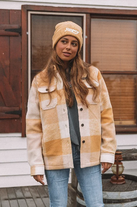 Women's faux fur - trimmed denim jackets for a trendy and cozy styleHighbury Womens Shirt Jacket - Vintage Gold Women's faux fur - trimmed denim jackets for a trendy and cozy styleHighbury Womens Shirt Jacket - Vintage Gold