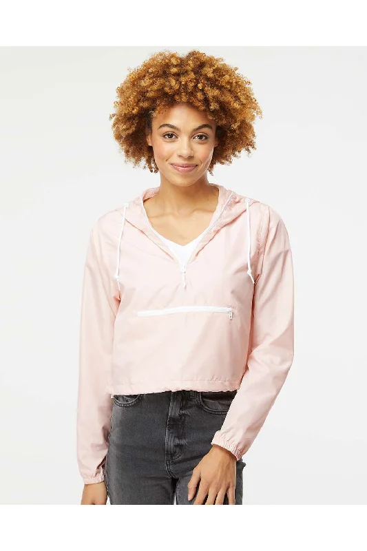 Women's long - length wool blend jackets for a warm and stylish winter lookIndependent Trading Co. Womens Water Resistant 1/4 Zip Crop Hooded Windbreaker Jacket - Blush Pink Women's long - length wool blend jackets for a warm and stylish winter lookIndependent Trading Co. Womens Water Resistant 1/4 Zip Crop Hooded Windbreaker Jacket - Blush Pink