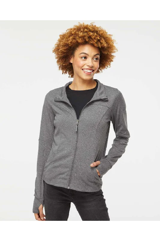 Women's quilted puffer jackets in a cropped silhouette for a modern twistIndependent Trading Co. Womens Poly Tech Full Zip Track Jacket - Heather Gunmetal Grey Women's quilted puffer jackets in a cropped silhouette for a modern twistIndependent Trading Co. Womens Poly Tech Full Zip Track Jacket - Heather Gunmetal Grey