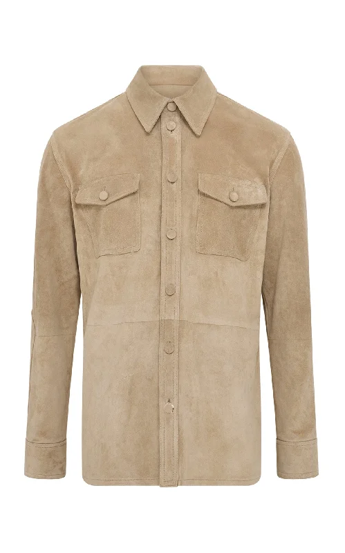 Women's long - sleeve wool coats in a houndstooth pattern for a classic charmIrene Overshirt in Camel Suede Women's long - sleeve wool coats in a houndstooth pattern for a classic charmIrene Overshirt in Camel Suede
