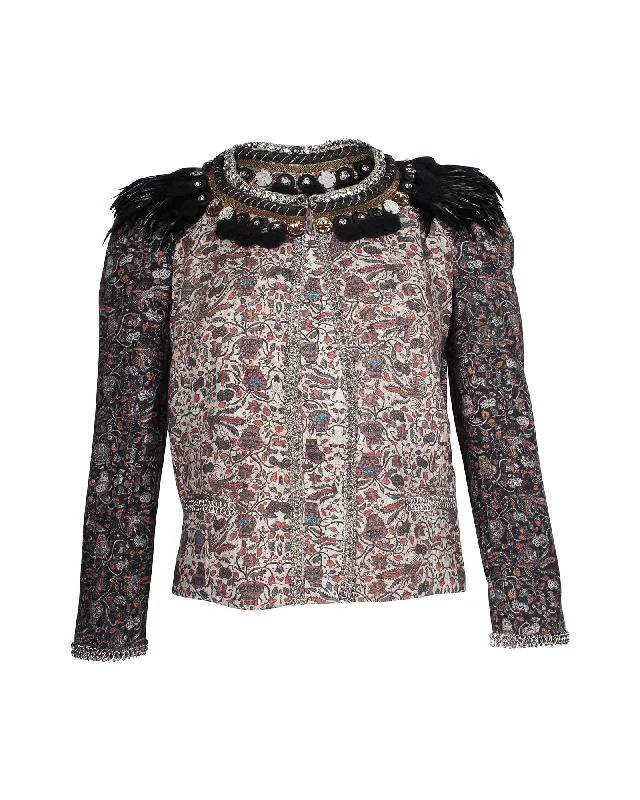 Checkered women's wool coats in a classic pattern for a timeless styleIsabel Marant Feather Embellished Printed Jacket in Multicolor Cotton Checkered women's wool coats in a classic pattern for a timeless styleIsabel Marant Feather Embellished Printed Jacket in Multicolor Cotton