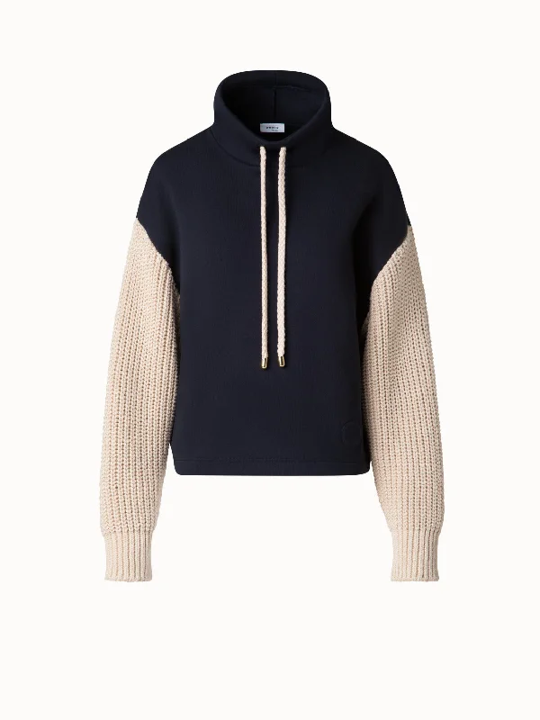 Women's military - style jackets with epaulets for a tough and fashionable appearanceJersey Hoodie with Knit Sleeves