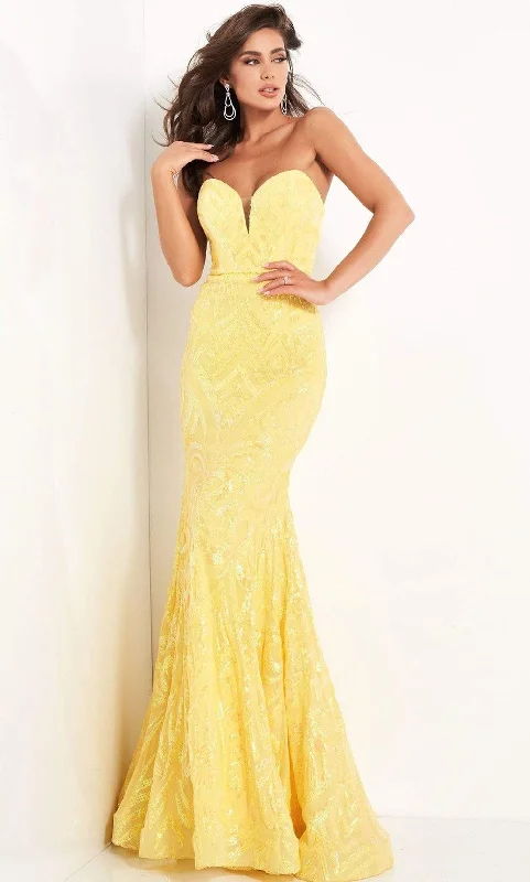 Prom dresses with one - shoulder designs and feather accents for a bold statementJovani - 03445 Strapless Plunging Sweetheart Neck Sequin Gown Prom dresses with one - shoulder designs and feather accents for a bold statementJovani - 03445 Strapless Plunging Sweetheart Neck Sequin Gown