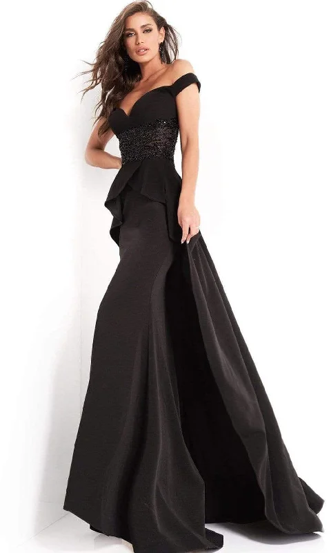 Prom dresses with cold - shoulder ruffled sleeves and floral prints for a romantic and fashionable styleJovani - 04460 Off Shoulder Embellished Dress With Overskirt Prom dresses with cold - shoulder ruffled sleeves and floral prints for a romantic and fashionable styleJovani - 04460 Off Shoulder Embellished Dress With Overskirt