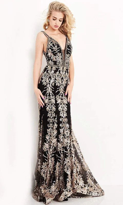 Prom dresses with lace - trimmed sleeves and empire - style waists for a flattering and vintage - inspired formal affairJVN by Jovani - JVN04789 Embroidered Plunging V Neck Trumpet Dress Prom dresses with lace - trimmed sleeves and empire - style waists for a flattering and vintage - inspired formal affairJVN by Jovani - JVN04789 Embroidered Plunging V Neck Trumpet Dress