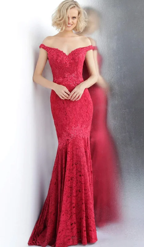Long - sleeved formal dresses in velvet for a winter formal eventJVN by Jovani - JVN62564 Embellished Lace Off-Shoulder Mermaid Dress Long - sleeved formal dresses in velvet for a winter formal eventJVN by Jovani - JVN62564 Embellished Lace Off-Shoulder Mermaid Dress