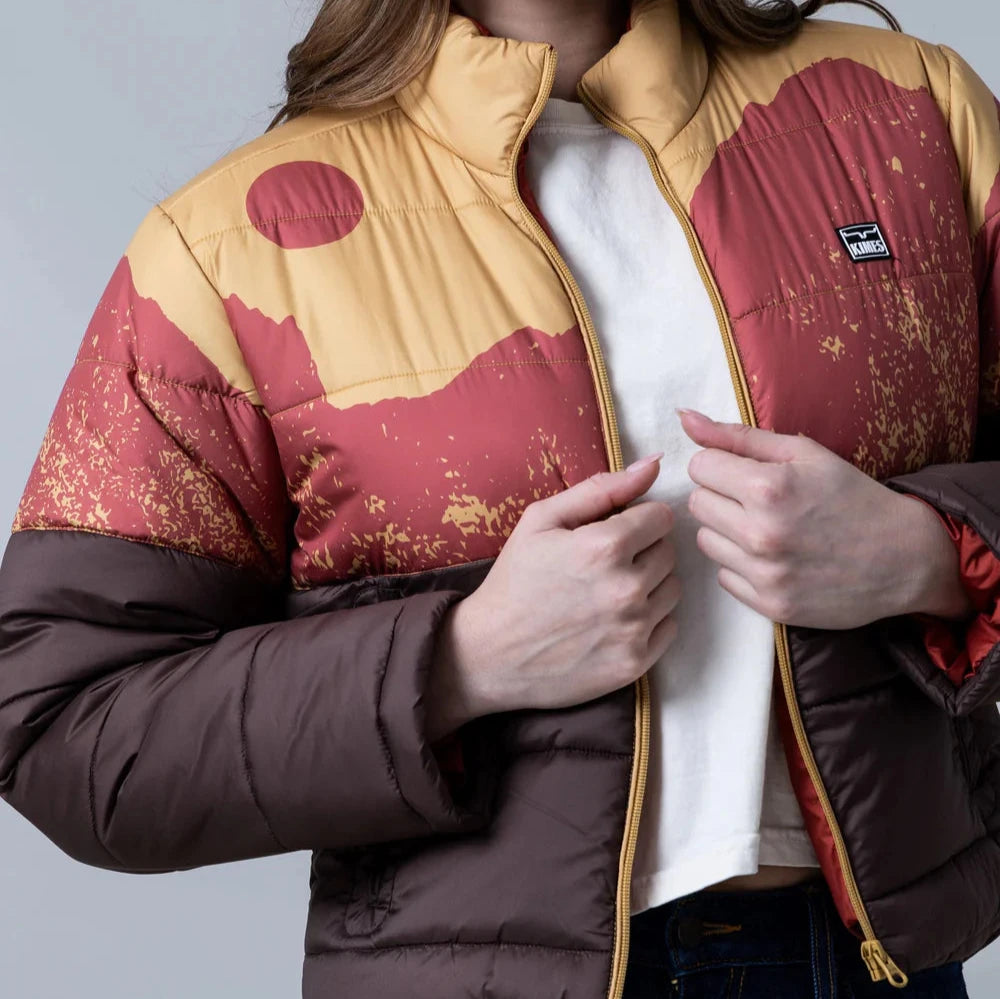 Mid - length women's down coats in a slim fit for a modern and sleek appearanceKimes Ranch Women's Valencia Puffy Jacket in Gold Mid - length women's down coats in a slim fit for a modern and sleek appearanceKimes Ranch Women's Valencia Puffy Jacket in Gold