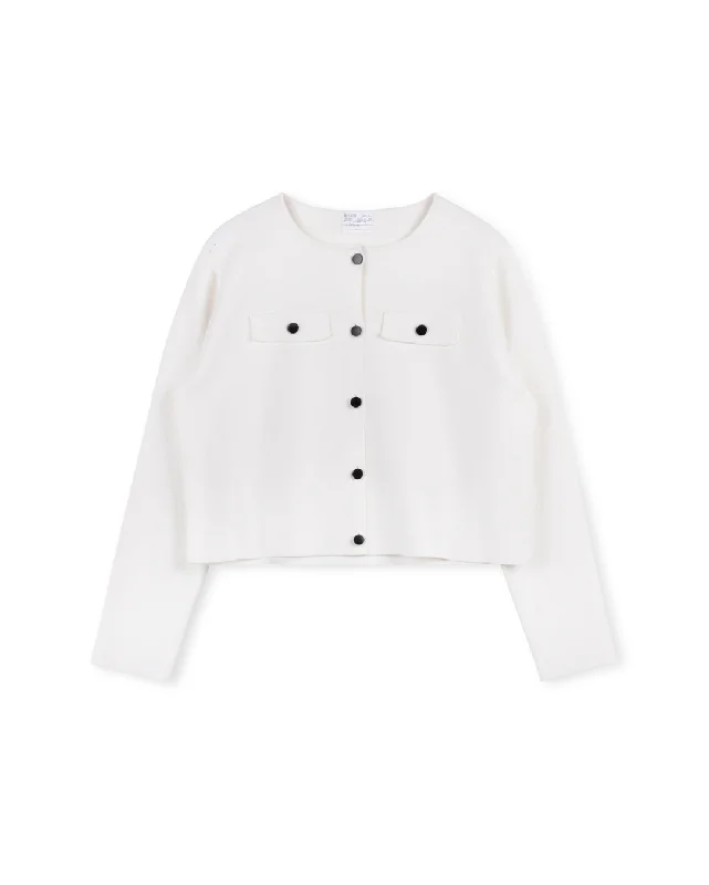 Women's cropped leather jackets with silver zippers for a punk - inspired outfitKnit Button Blazer Women's cropped leather jackets with silver zippers for a punk - inspired outfitKnit Button Blazer