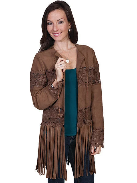 Women's reversible down coats with two - tone designs for versatile stylingWomen's Scully Crochet Laced Suede Coat #L1065BRN Women's reversible down coats with two - tone designs for versatile stylingWomen's Scully Crochet Laced Suede Coat #L1065BRN