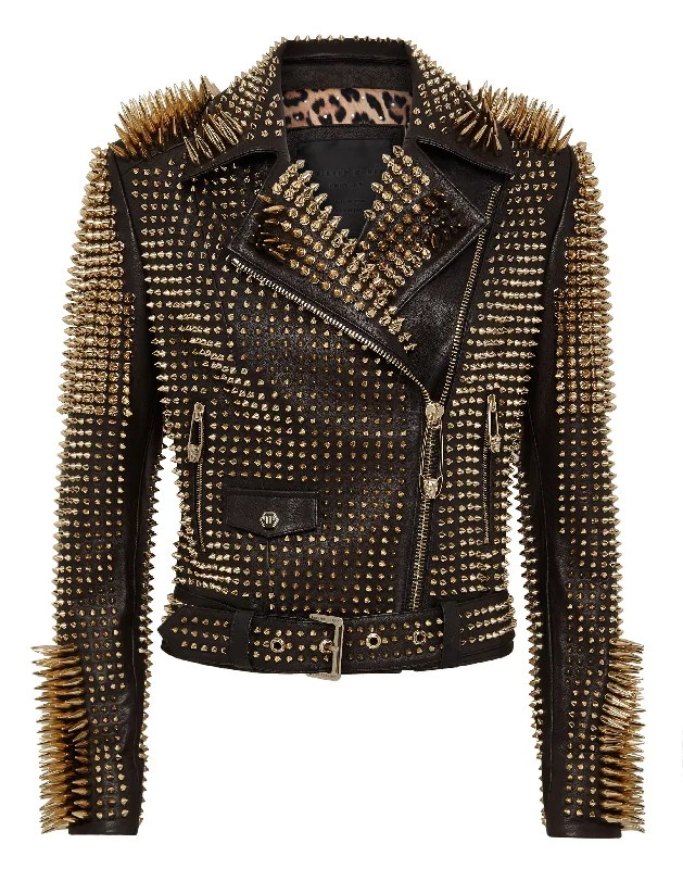 Checkered women's wool coats in a classic pattern for a timeless styleLeather Biker Studs Checkered women's wool coats in a classic pattern for a timeless styleLeather Biker Studs
