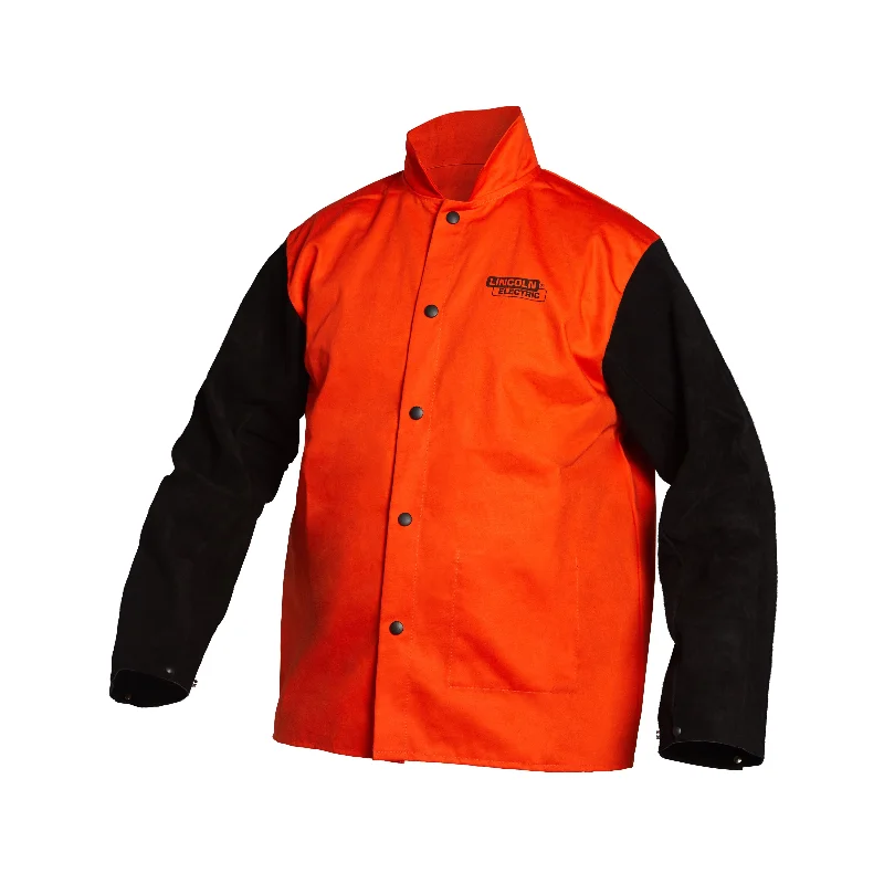 Women's cropped leather jackets with a fringe detail for a western - inspired outfitLincoln Hi-Vis FR Jacket w/ Leather Sleeves - K4690 Women's cropped leather jackets with a fringe detail for a western - inspired outfitLincoln Hi-Vis FR Jacket w/ Leather Sleeves - K4690