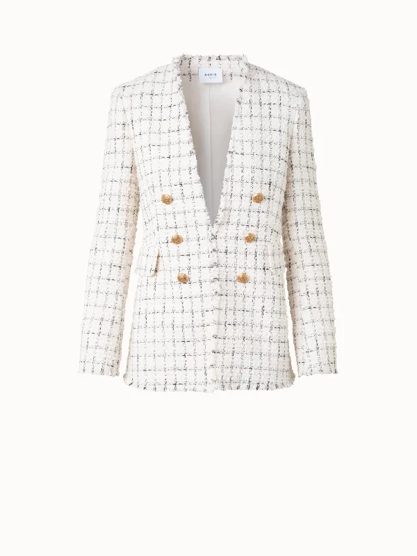 Women's bomber jackets with a holographic finish for a futuristic and eye - catching lookLong Chunky Tweed Jacket Women's bomber jackets with a holographic finish for a futuristic and eye - catching lookLong Chunky Tweed Jacket