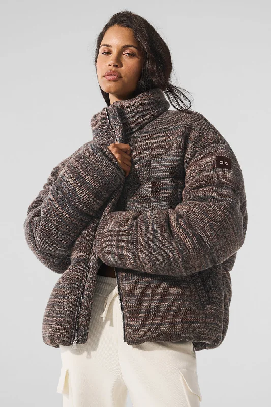 Women's knee - length wool blend coats with a fur collar for added warmthStage Sweater Puffer - Brown Multi Women's knee - length wool blend coats with a fur collar for added warmthStage Sweater Puffer - Brown Multi