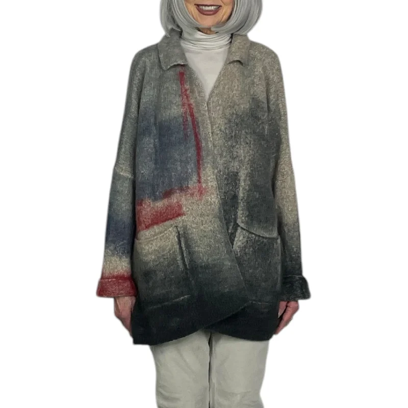 Women's cropped leather jackets with a fringe detail for a western - inspired outfitMARIANNE PAINTED CASHMERE CARDIGAN Women's cropped leather jackets with a fringe detail for a western - inspired outfitMARIANNE PAINTED CASHMERE CARDIGAN