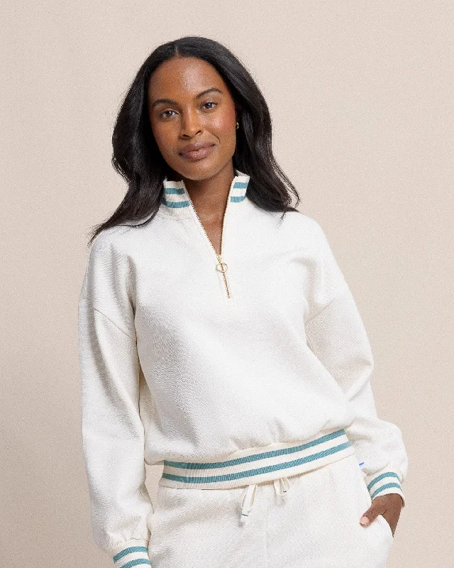 Women's denim jackets with a patchwork design for a bohemian and artsy styleMercy Luxe Lounge Half Zip Pullover Women's denim jackets with a patchwork design for a bohemian and artsy styleMercy Luxe Lounge Half Zip Pullover