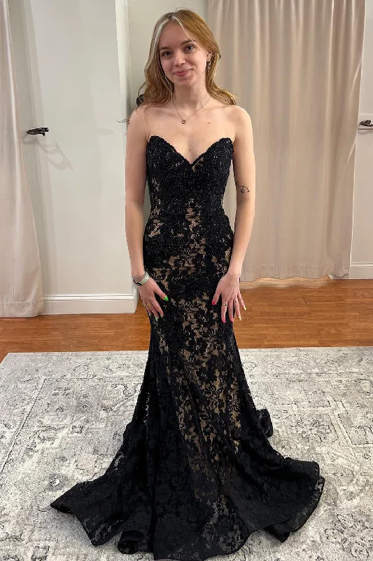 Strapless party dresses with a beaded bodice for added eleganceMermaid Sweetheart Black Long Prom Dress with Beading Strapless party dresses with a beaded bodice for added eleganceMermaid Sweetheart Black Long Prom Dress with Beading