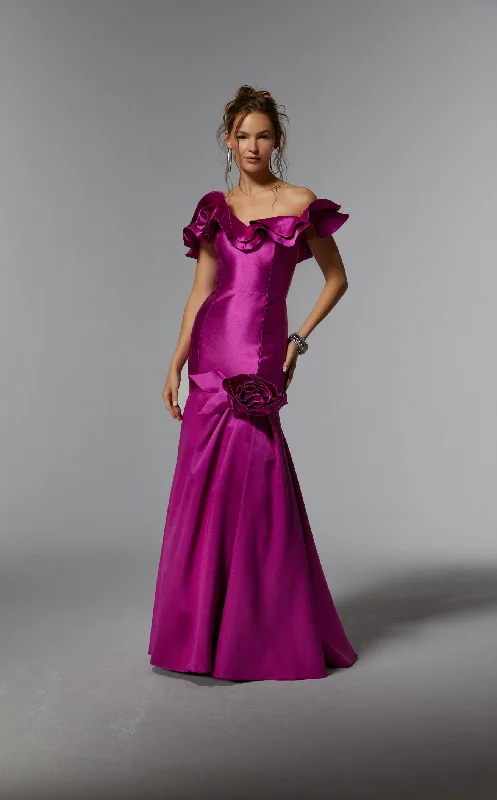 Tea - length formal dresses with lace trim for a semi - formal promMGNY 72928 Dress