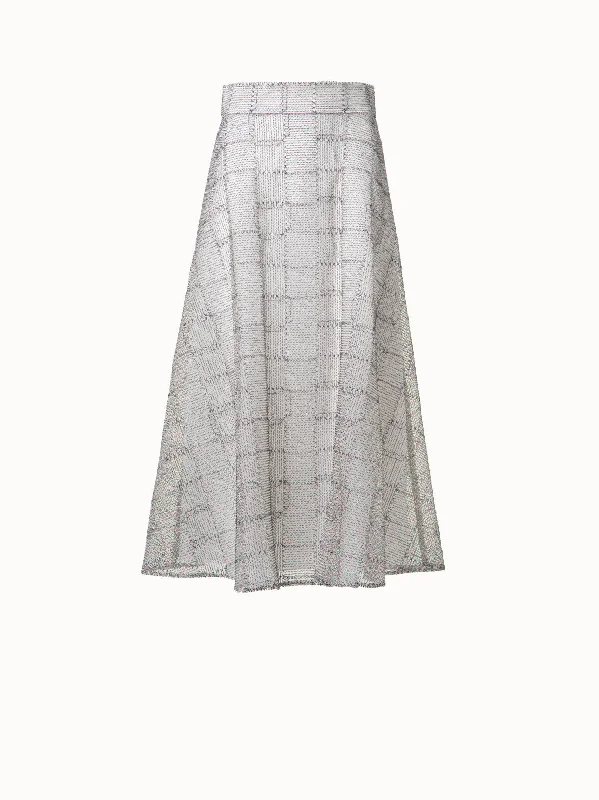 Women's quilted puffer jackets in a cropped silhouette for a modern twistMidi A-Line Skirt with Square on Tulle Embroidery