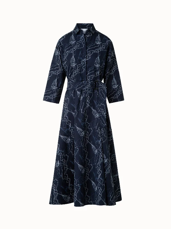 Women's trench coats with a removable belt for customizable stylingMidi Shirt Dress in Cotton with Sailboat Print Women's trench coats with a removable belt for customizable stylingMidi Shirt Dress in Cotton with Sailboat Print