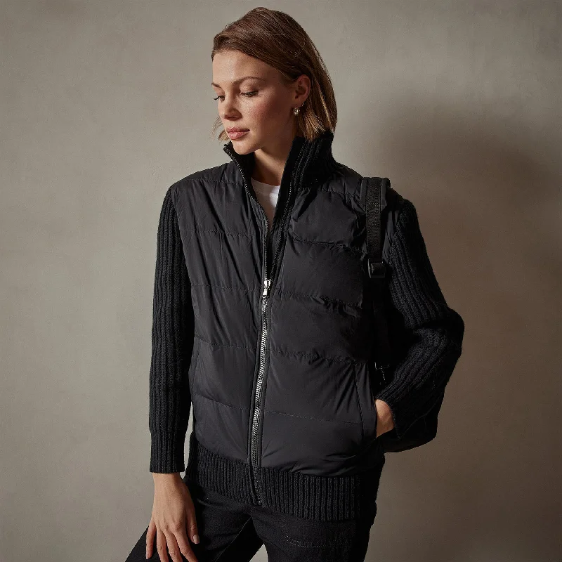 Women's long - line cardigan jackets in a soft knit for a cozy and elegant lookMixed Media Zip Front Jacket - Black Women's long - line cardigan jackets in a soft knit for a cozy and elegant lookMixed Media Zip Front Jacket - Black