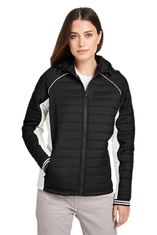 Women's cropped satin jackets in pastel shades for a glamorous evening outNautica Womens Nautical Mile Wind & Water Resistant Packable Full Zip Hooded Puffer Jacket - Black/Antique White