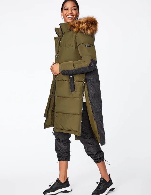Women's knee - length wool blend coats with a fur collar for added warmthOutdoorsy Wool Combo Puffer Coat Women's knee - length wool blend coats with a fur collar for added warmthOutdoorsy Wool Combo Puffer Coat