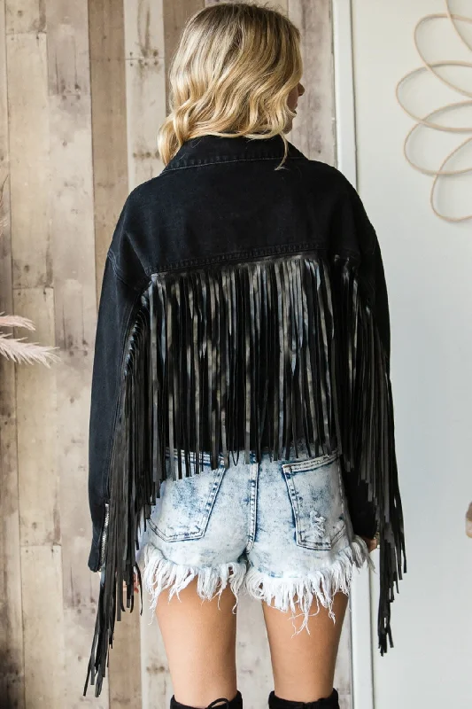 Women's shearling - lined suede jackets for ultimate warmth and luxuryOutlaw Fringe Jacket- Black Women's shearling - lined suede jackets for ultimate warmth and luxuryOutlaw Fringe Jacket- Black