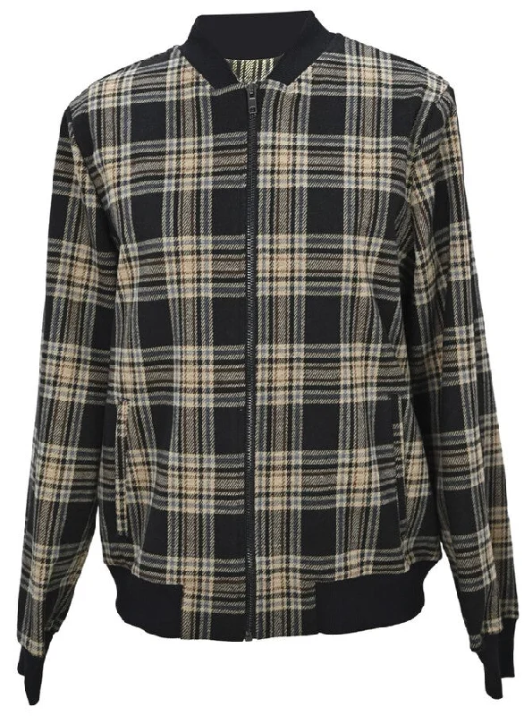 Women's faux fur - trimmed denim jackets for a trendy and cozy stylePlaid Bomber Jacket Women's faux fur - trimmed denim jackets for a trendy and cozy stylePlaid Bomber Jacket