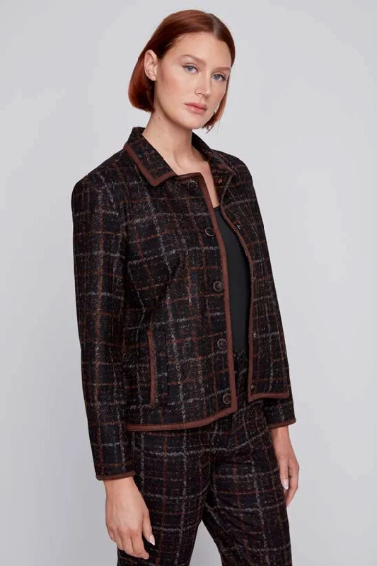 Women's denim jackets with a patchwork design for a bohemian and artsy stylePlaid Button Front Jacket Women's denim jackets with a patchwork design for a bohemian and artsy stylePlaid Button Front Jacket