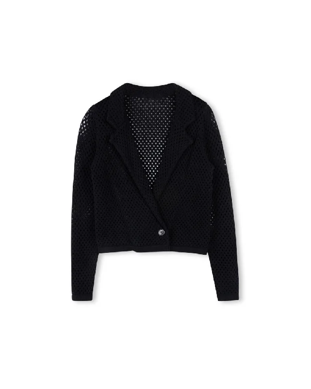Women's moto jackets with a lace - up front for a unique and stylish touchPointelle Knit Crop Blazer Women's moto jackets with a lace - up front for a unique and stylish touchPointelle Knit Crop Blazer