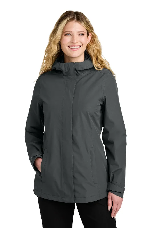 Women's pea coats in a plus - size fit for a flattering and warm winter coatPort Authority Womens C-FREE Water Resistant Full Zip Hooded Rain Jacket - Steel Grey - New
