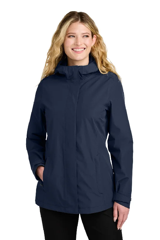 Women's trench coats with a removable belt for customizable stylingPort Authority Womens C-FREE Water Resistant Full Zip Hooded Rain Jacket - True Navy Blue - New
