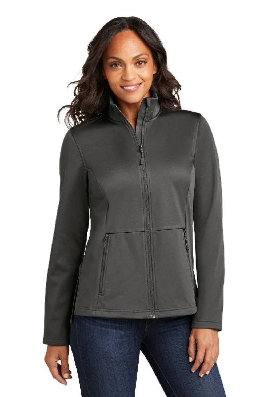 Women's windbreaker jackets with adjustable hoods for windy daysPort Authority Womens Water Resistant Flexshell Full Zip Jacket - Steel Grey - New