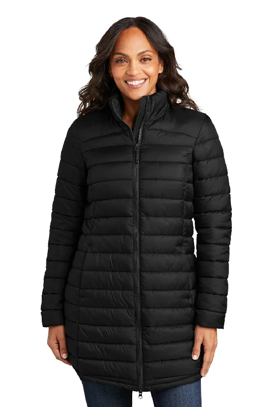 Women's trench coats with a removable belt for customizable stylingPort Authority Womens Horizon Water Resistant Full Zip Long Puffy Jacket - Deep Black Women's trench coats with a removable belt for customizable stylingPort Authority Womens Horizon Water Resistant Full Zip Long Puffy Jacket - Deep Black